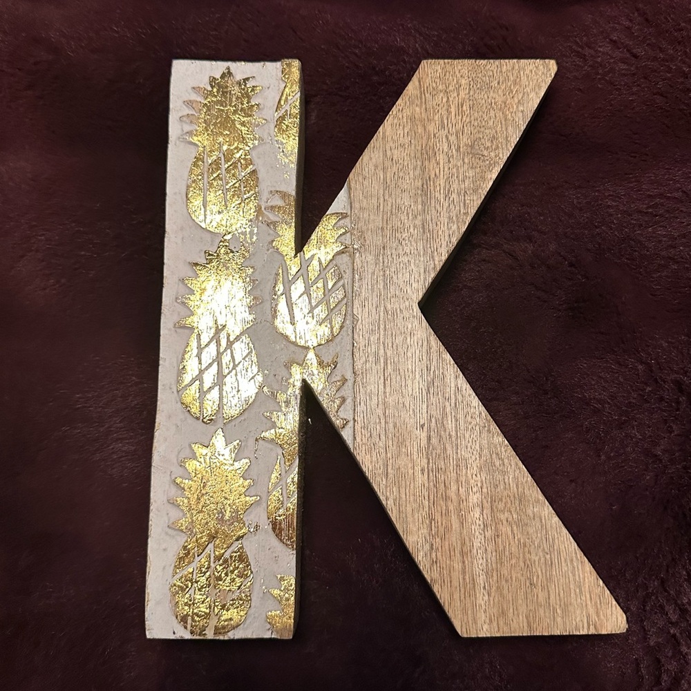 Wooden K Initial with Pineapple Details